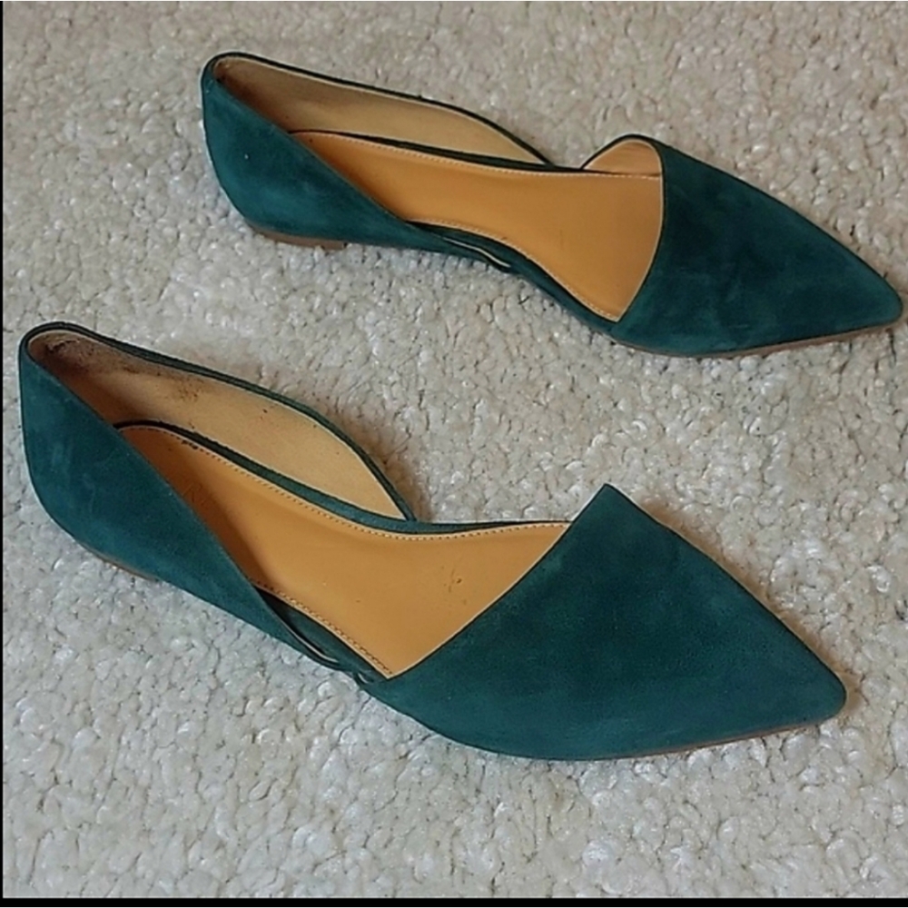J CREW FACTORY Green D Orsay Flats Size 7.5 - Picture 3 of 12